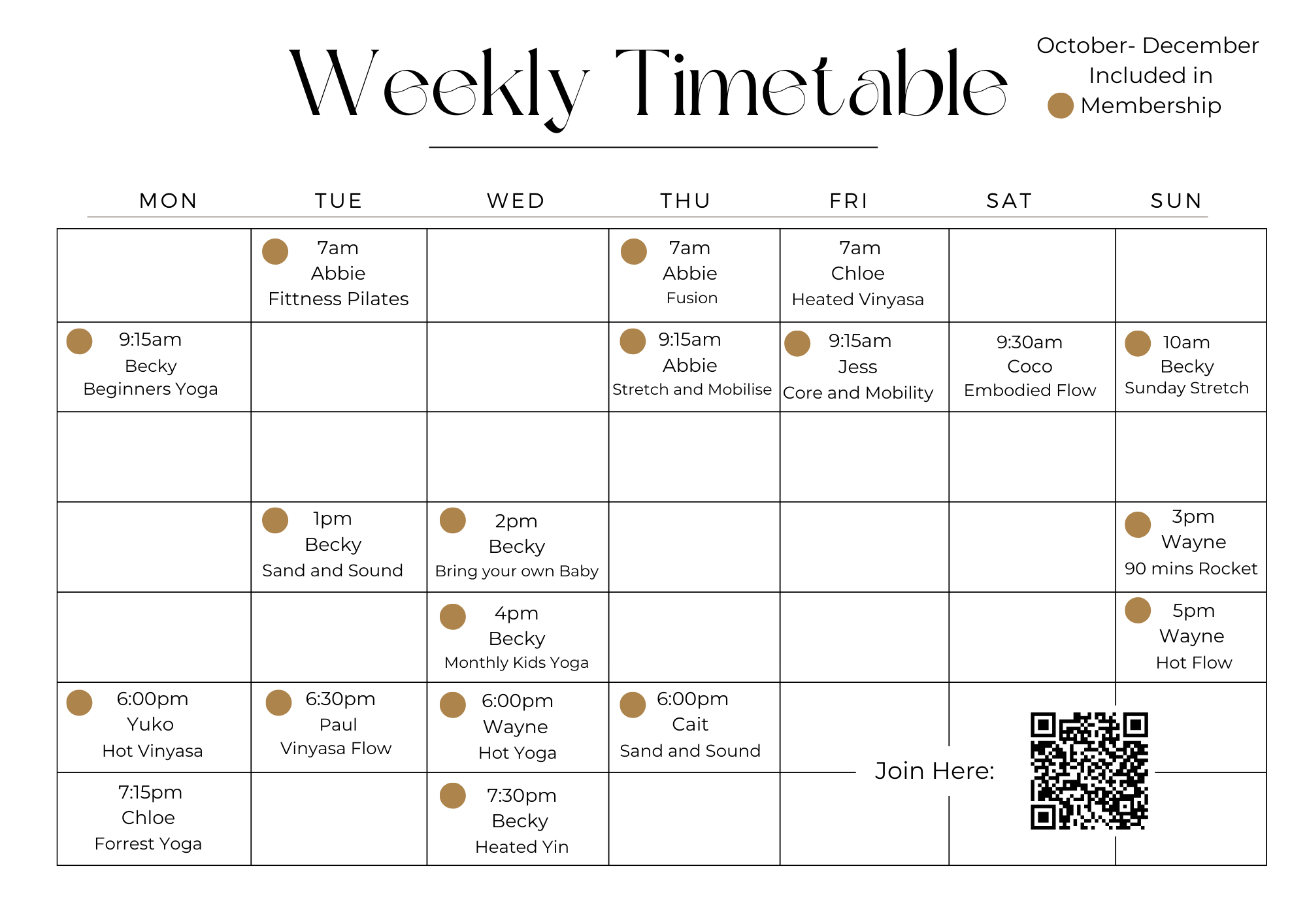 October to December timetable